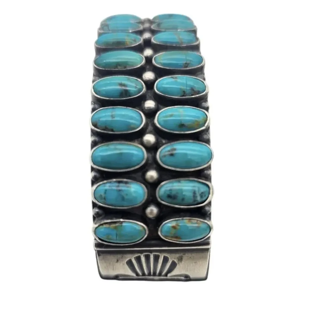 Kirk Smith Navajo Double Row Sterling Silver & Turquoise Cuff Bracelet Rare 118g